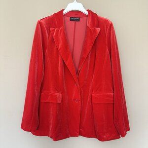 Lane Bryant $129 Red Velvet Blazer Women 16 Bright Jacket Office Career Academi